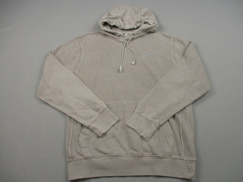 Nike Hoodie Men Small Beige Speckled Pullover Drawstring Sweatshirt Swoosh S